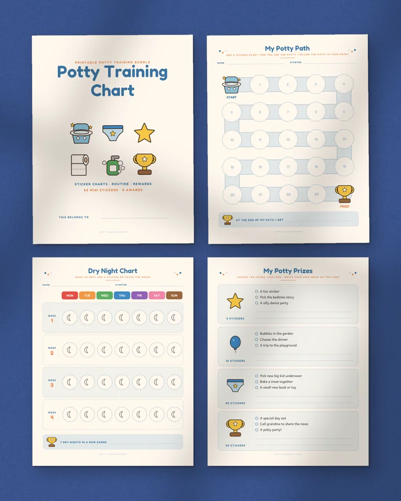 Potty Training Chart Set: a selection of the pages inside