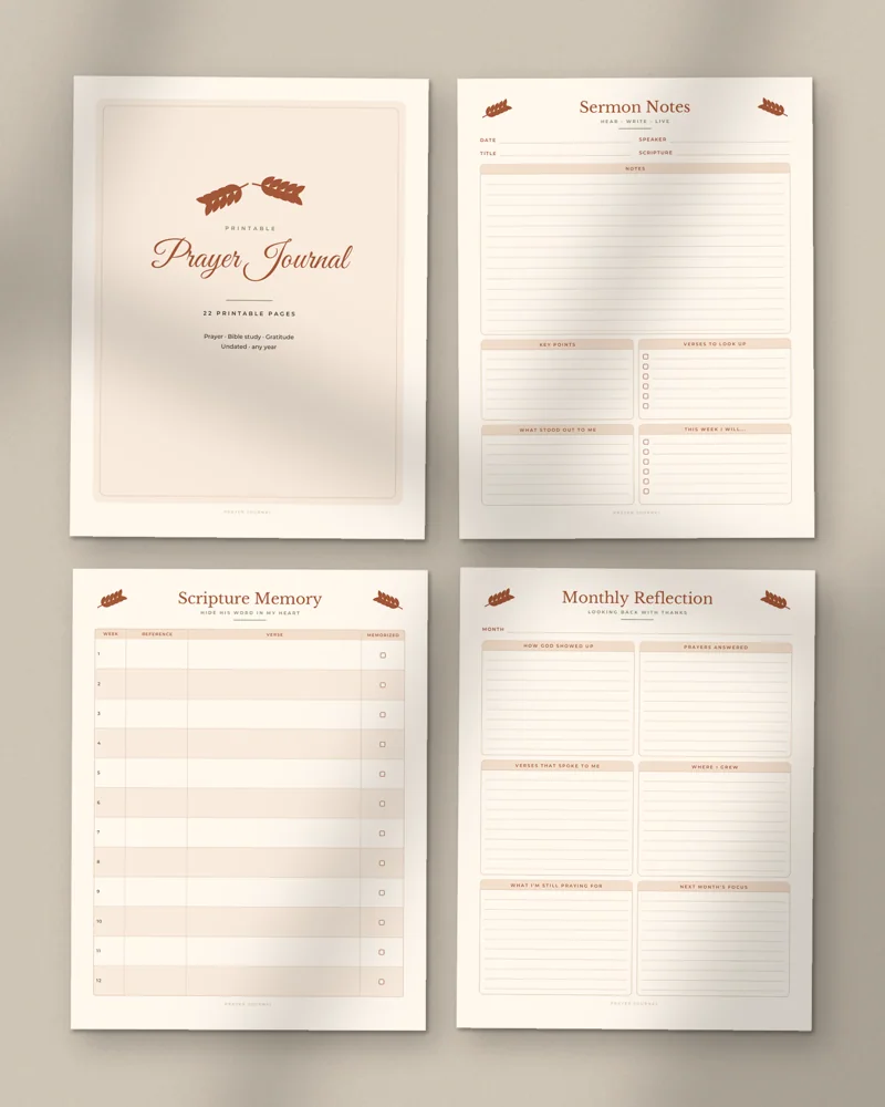 Prayer Journal: a selection of the pages inside