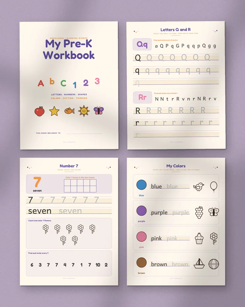 Preschool Learning Binder: a selection of the pages inside