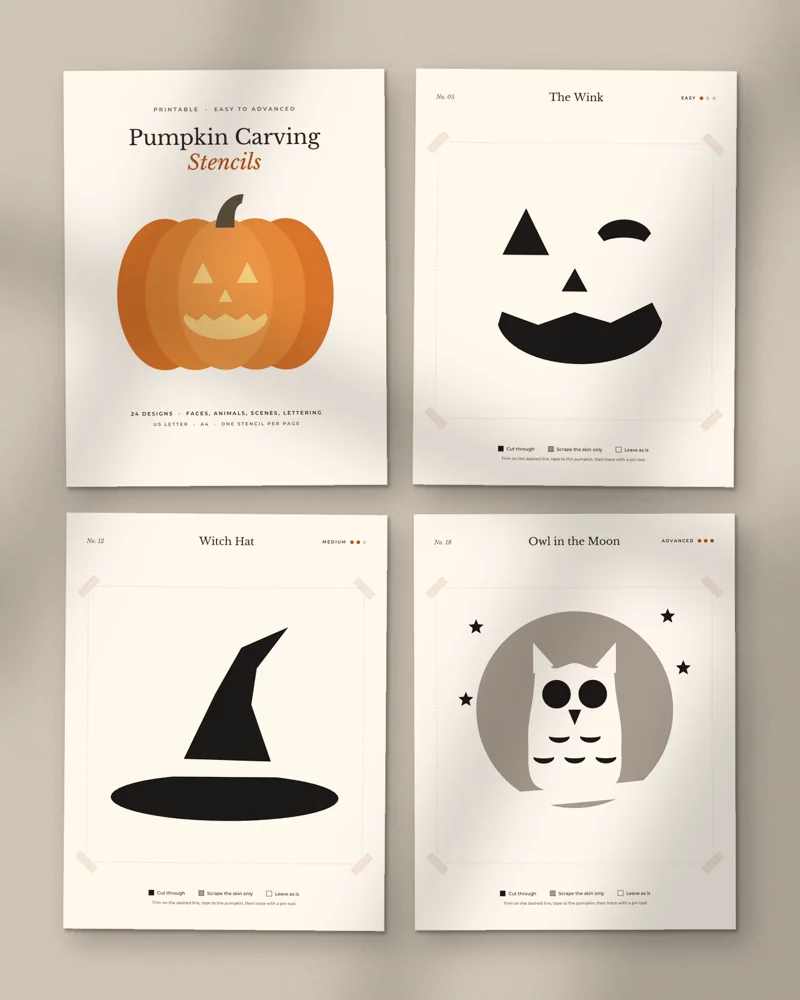 Pumpkin Carving Stencils: a selection of the pages inside