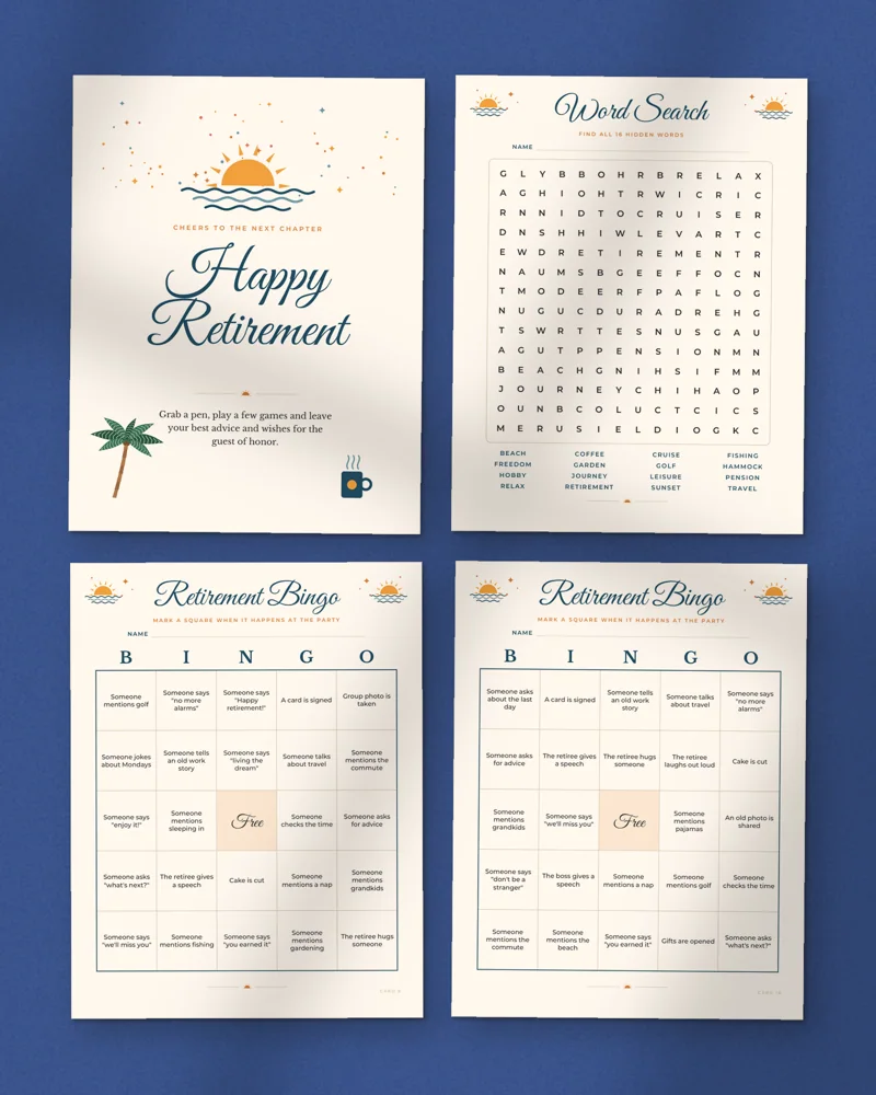 Retirement Party Games Bundle: a selection of the pages inside