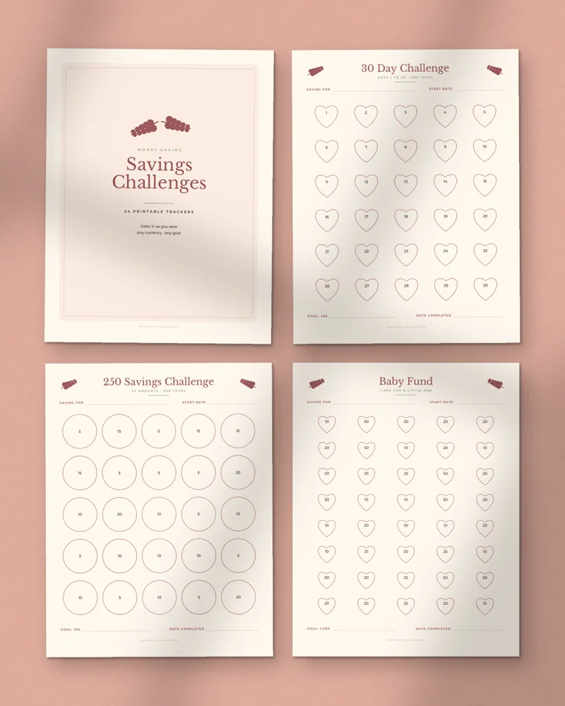 Savings Challenge Bundle: a selection of the pages inside