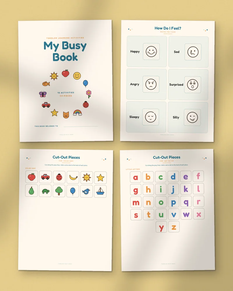 Toddler Busy Book: a selection of the pages inside