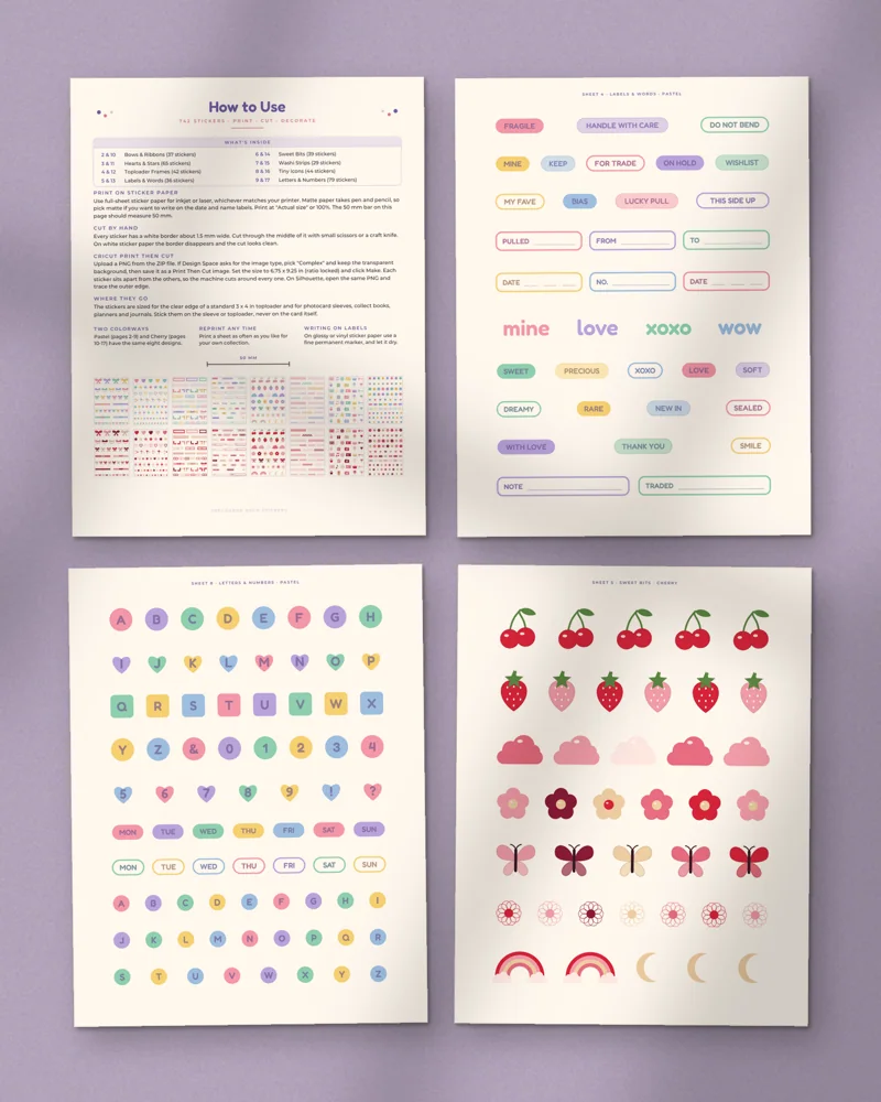 Toploader Deco Sticker Sheets: a selection of the pages inside