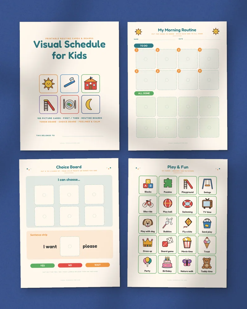 Visual Schedule for Kids: a selection of the pages inside