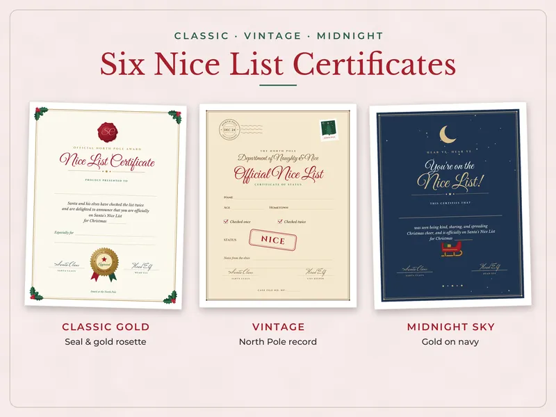 Nice List Certificate and Santa Key Kit: certificates