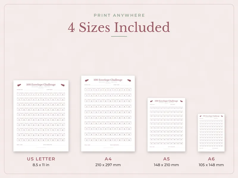 Savings Challenge Bundle: paper sizes