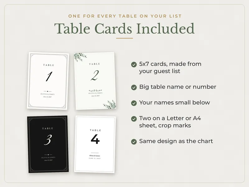 Editable Wedding Seating Chart: table cards