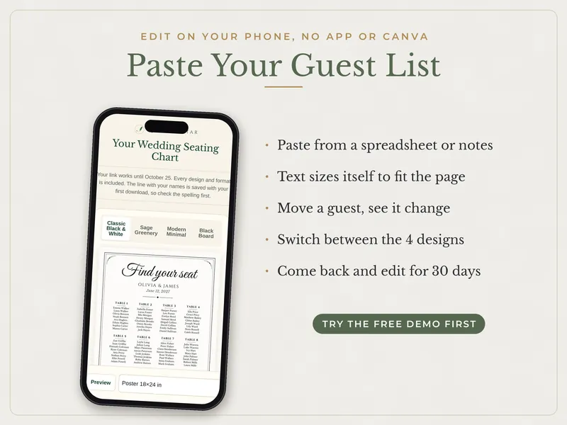 Editable Wedding Seating Chart: paste your list