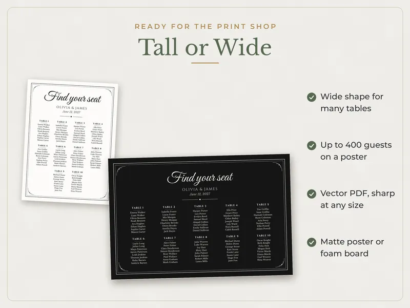 Editable Wedding Seating Chart: tall or wide
