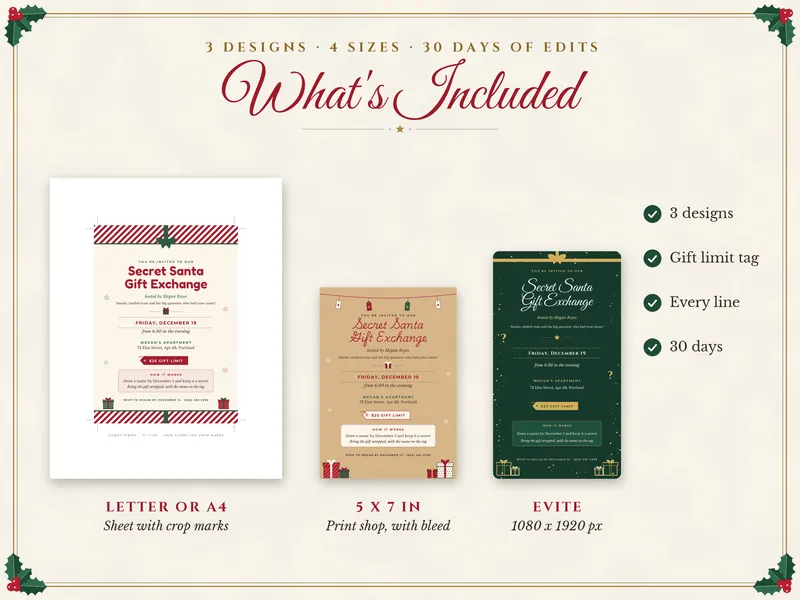 Editable Secret Santa Invitation: what's included