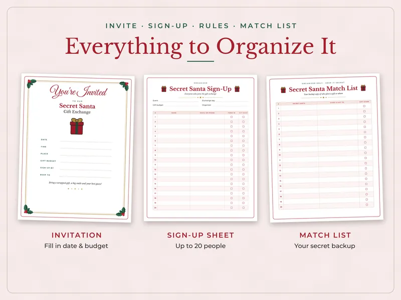 Secret Santa Questionnaire and Gift Exchange Kit: organizer
