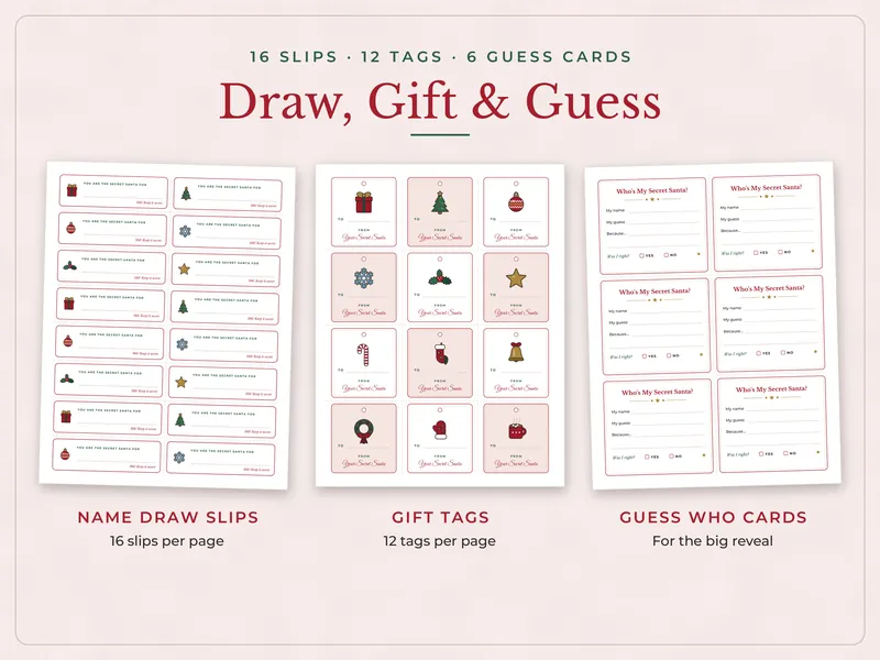 Secret Santa Questionnaire and Gift Exchange Kit: cutouts
