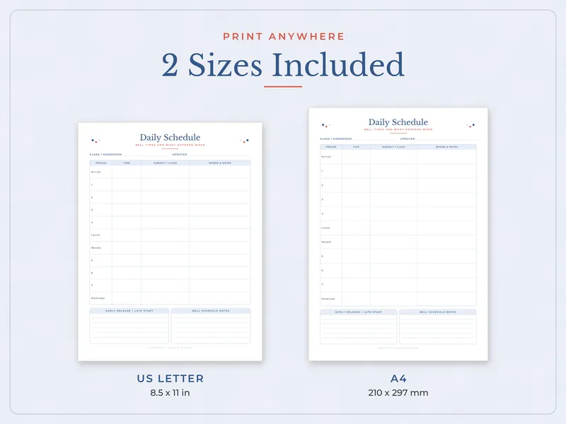 Substitute Teacher Binder: paper sizes