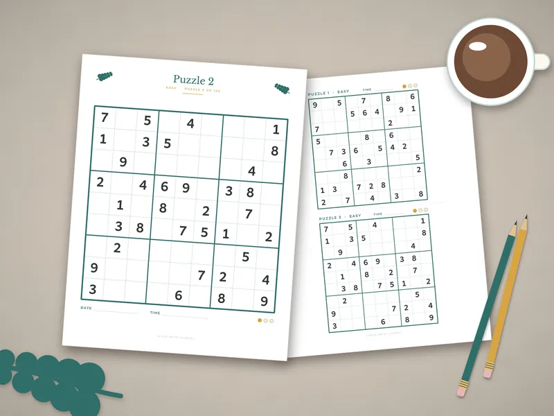 Large Print Sudoku Book: printed pages laid flat