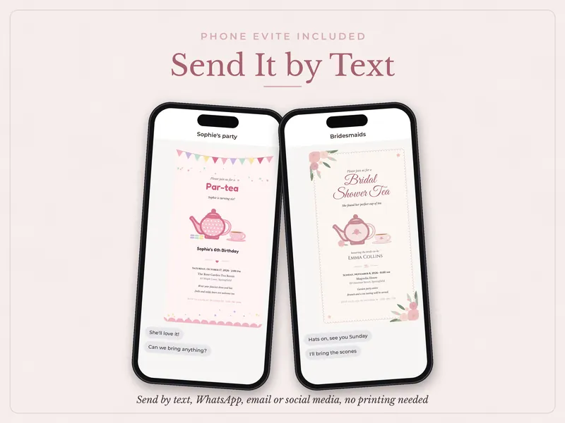 Editable Tea Party Invitation: send by text