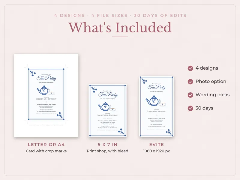 Editable Tea Party Invitation: what's included