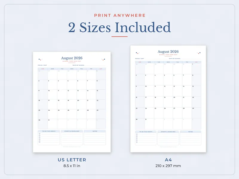 Teacher Planner 2026-2027: paper sizes