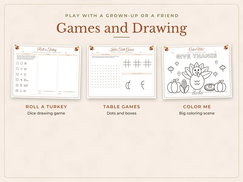 Thanksgiving Kids Activity Placemats: games