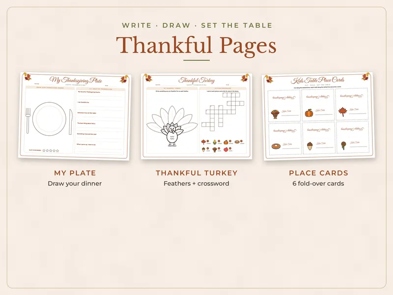 Thanksgiving Kids Activity Placemats: thankful
