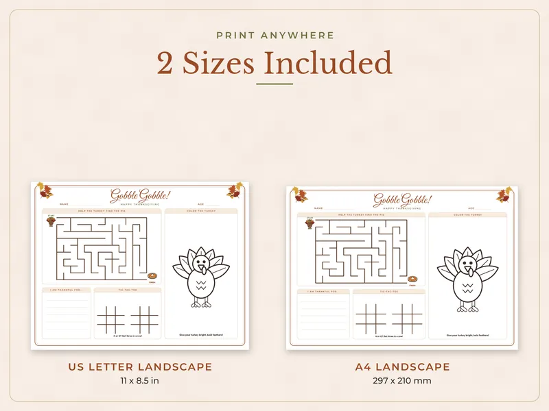 Thanksgiving Kids Activity Placemats: paper sizes