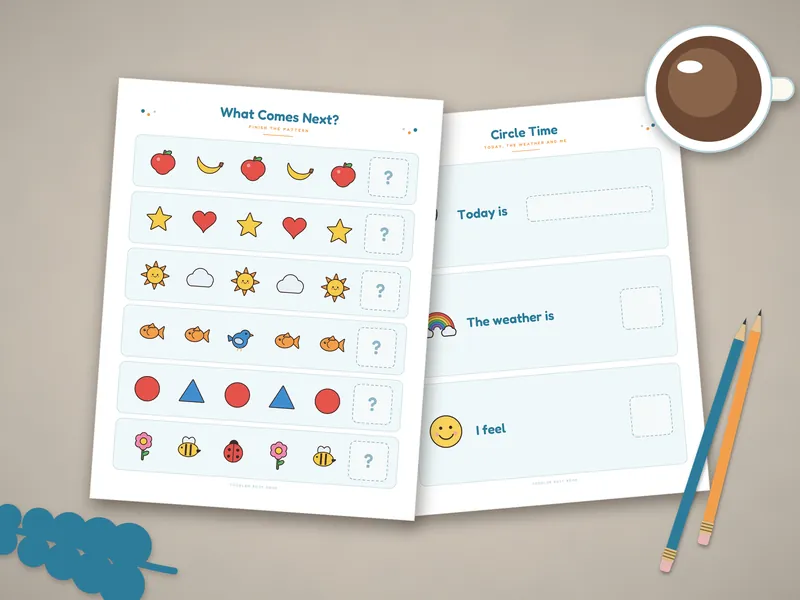 Toddler Busy Book: printed pages laid flat