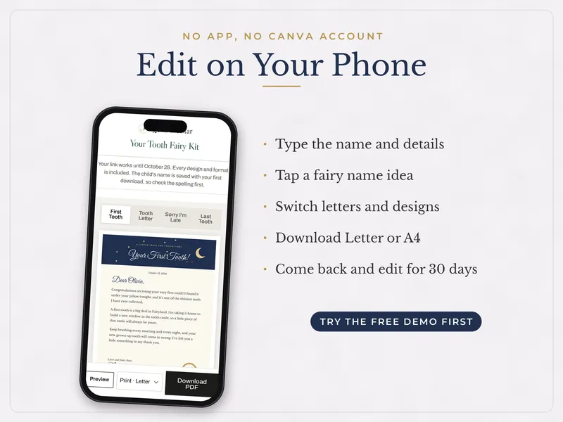 Editable Tooth Fairy Letter Kit: edit on a phone