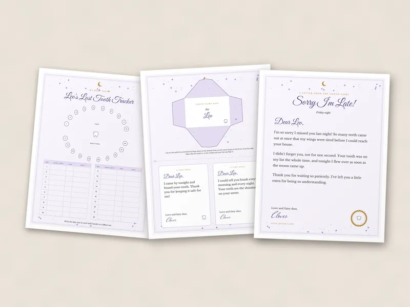 Editable Tooth Fairy Letter Kit: printed pages laid flat