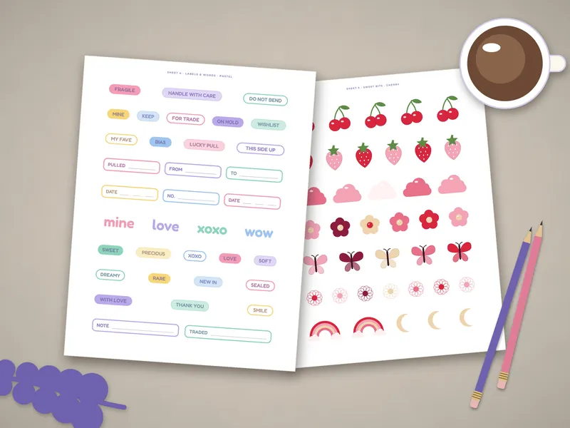 Toploader Deco Sticker Sheets: printed pages laid flat