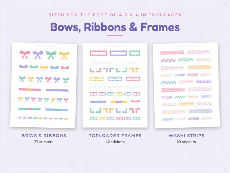 Toploader Deco Sticker Sheets: bows and frames