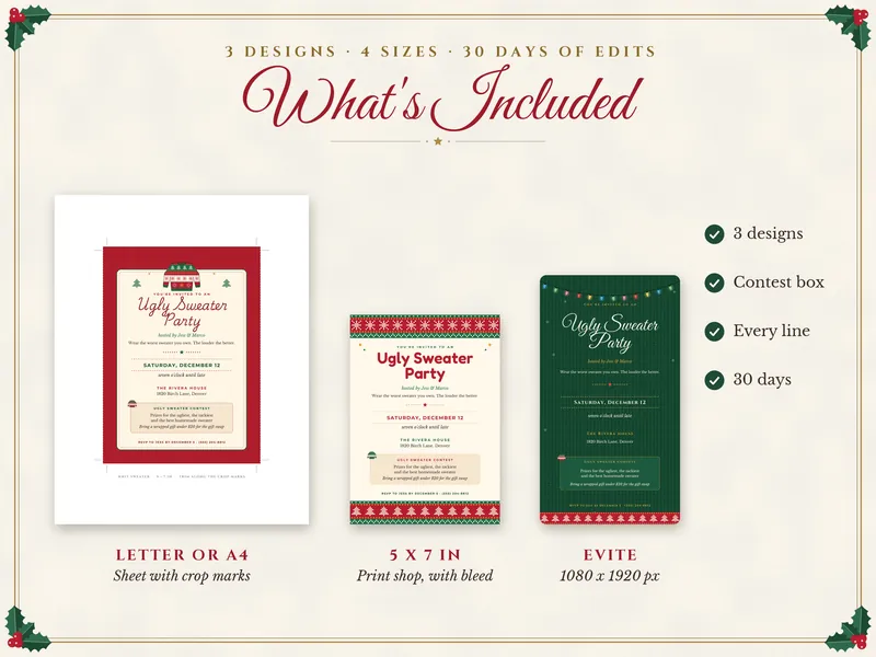 Editable Ugly Sweater Party Invitation: what's included
