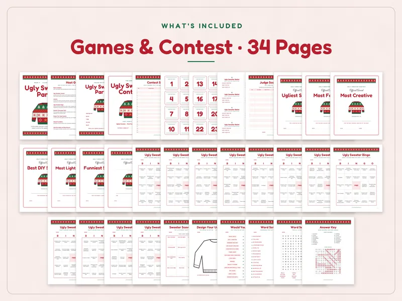 Ugly Sweater Party Games and Contest Kit: what's included