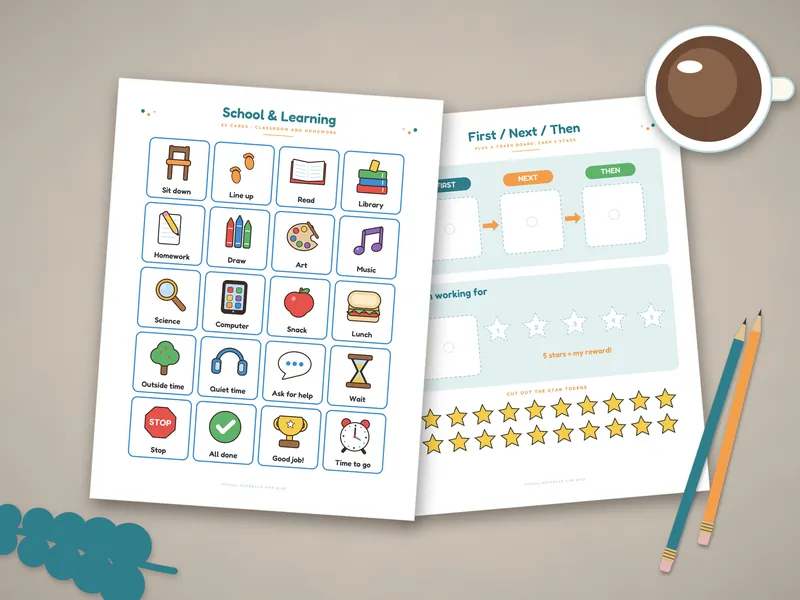 Visual Schedule for Kids: printed pages laid flat
