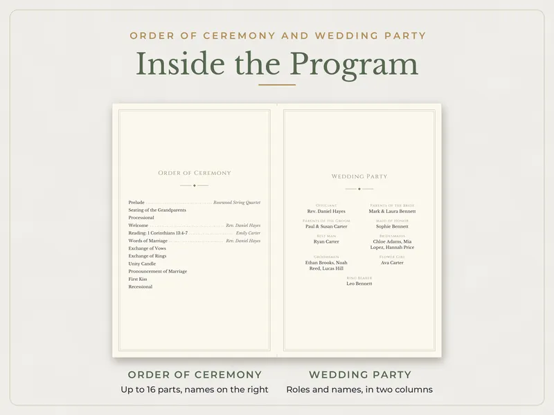 Editable Wedding Program: inside