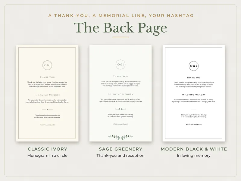 Editable Wedding Program: back page