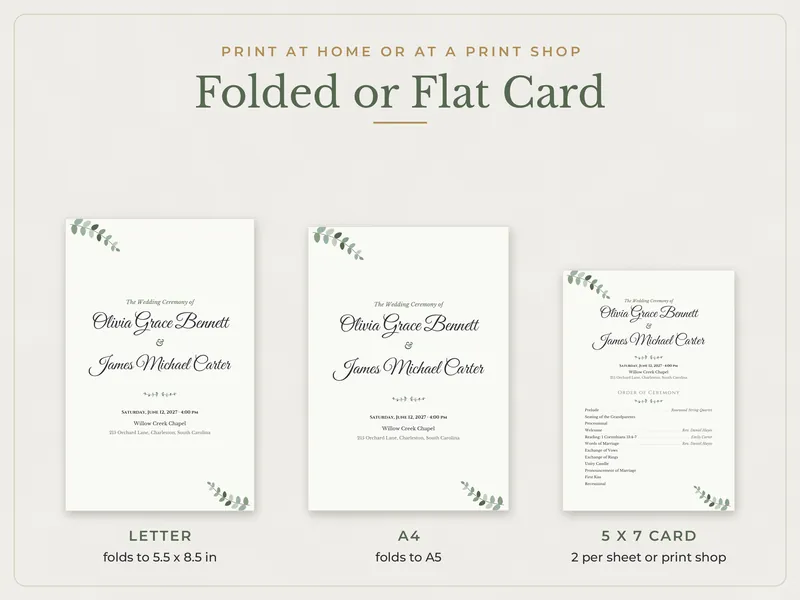 Editable Wedding Program: paper sizes
