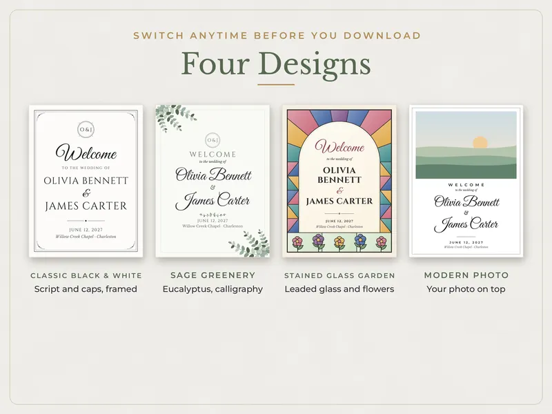 Editable Wedding Welcome Sign: four designs
