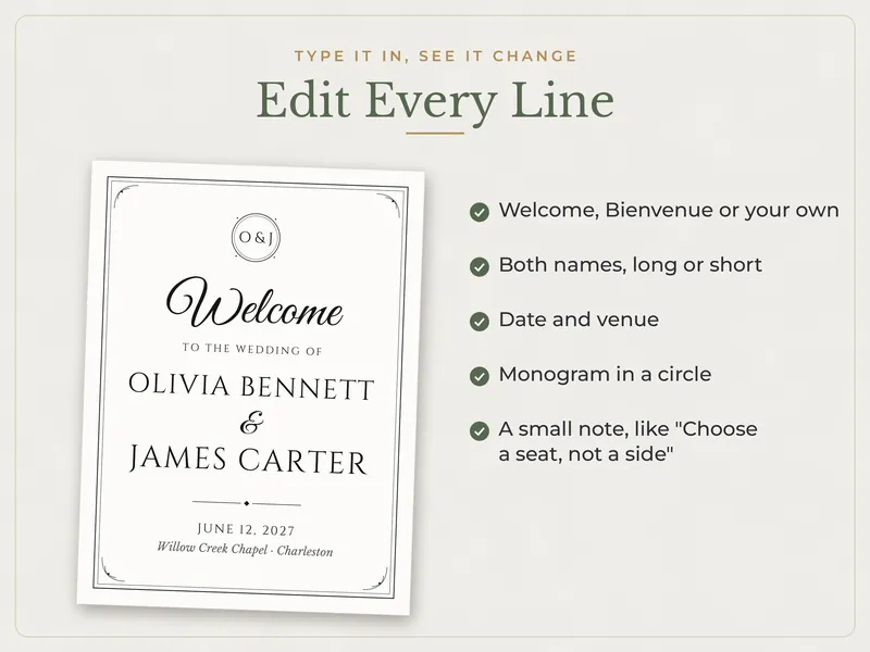 Editable Wedding Welcome Sign: edit every line