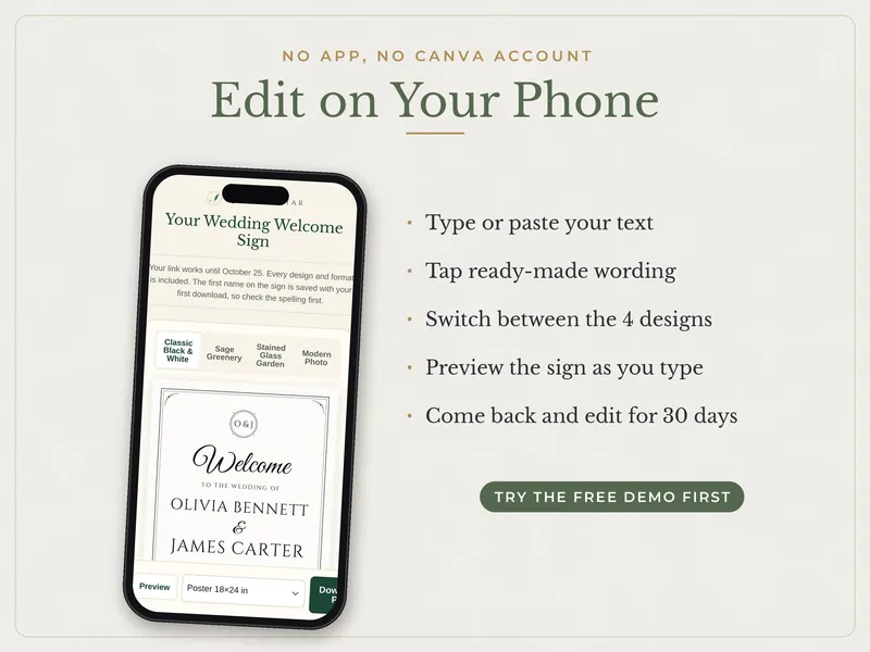 Editable Wedding Welcome Sign: edit on a phone