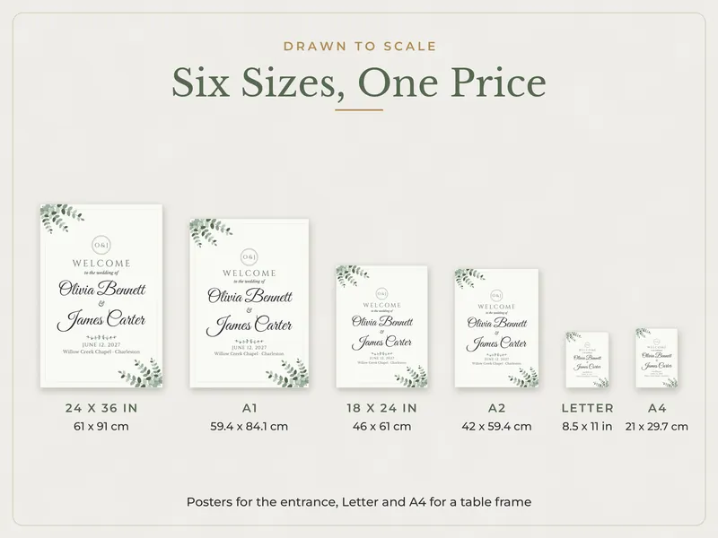 Editable Wedding Welcome Sign: paper sizes