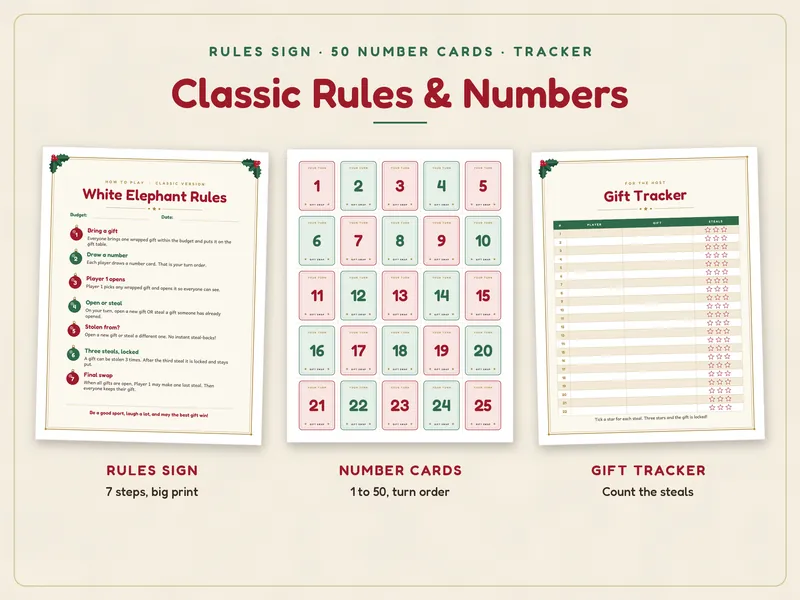 White Elephant Gift Exchange Game Kit: classic