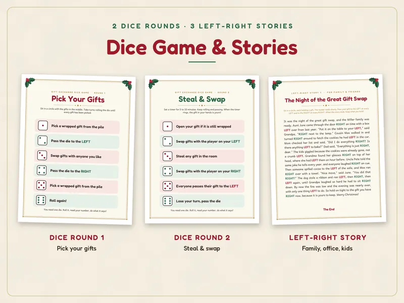 White Elephant Gift Exchange Game Kit: dice stories