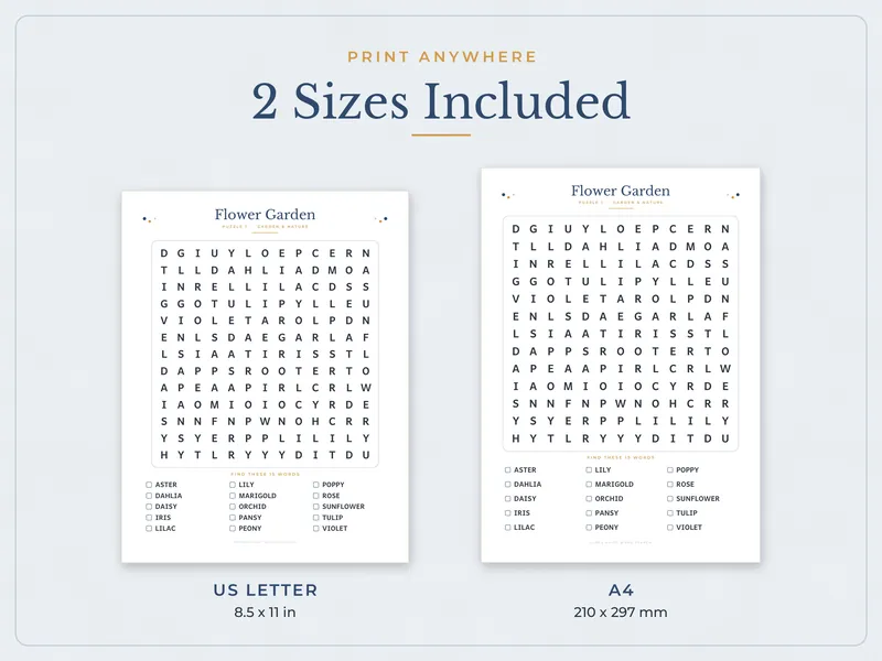 Large Print Word Search for Adults: paper sizes