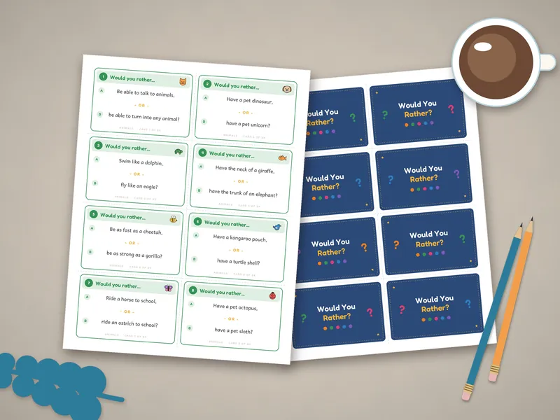 Would You Rather Cards for Kids: printed pages laid flat