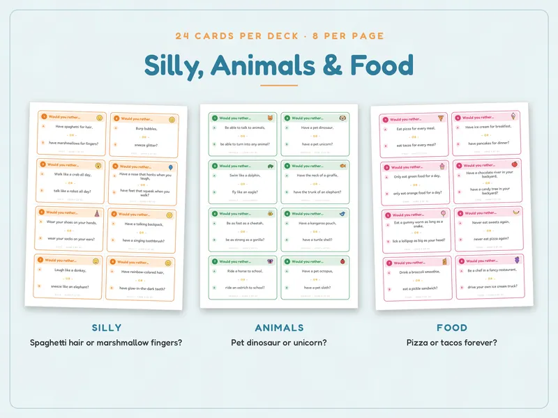 Would You Rather Cards for Kids: card decks, part 1