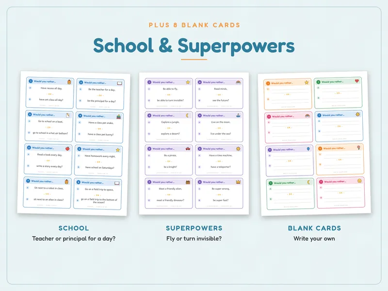 Would You Rather Cards for Kids: card decks, part 2